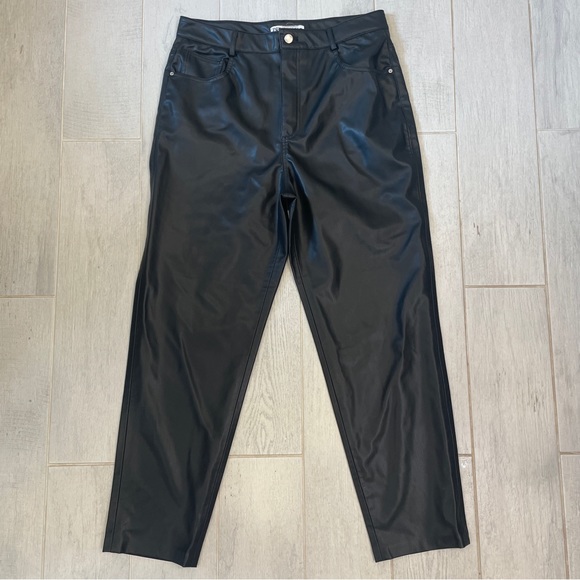 Zara Faux Leather High Ruse Mom Fit Pants - Picture 5 of 11